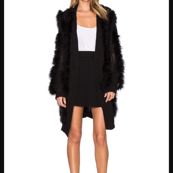 J.O.A.  Faux Fur Cardigan in Black Size M