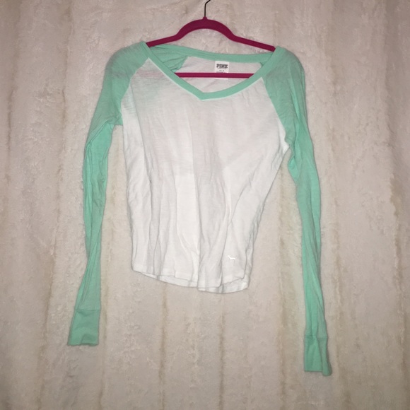 White Long Sleeve Tee with Turquoise Sleeves