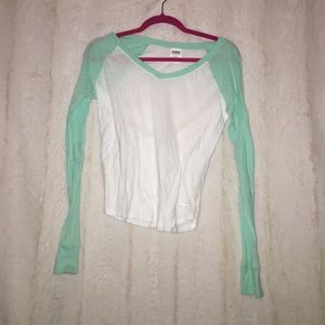 White Long Sleeve Tee with Turquoise Sleeves