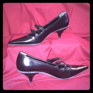 Black Prada double strap heels