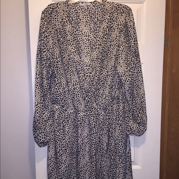 Navy & White animal print faux wrap dress