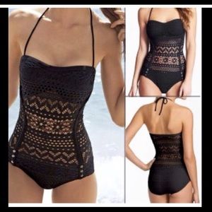 Never Worn Black Halter Knit One Piece Swimsuit XL
