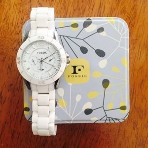 White ceramic fossil watch