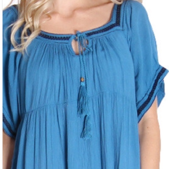 Blue pleated front tassel dress - Picture 2 of 4