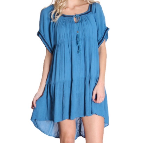 Blue pleated front tassel dress - Picture 4 of 4