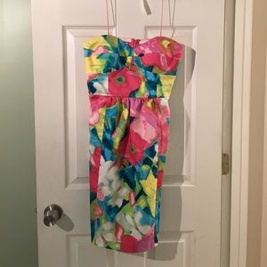 Donna Morgan Dress Multi Floral Strapless Cocktail