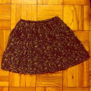 Floral Print Black Ridge Cut Flow Skirt