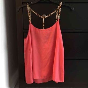 Coral Charlotte Russe Tank Top W/Gold Chain Straps