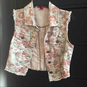 Floral Crop Jean Jacket Vest