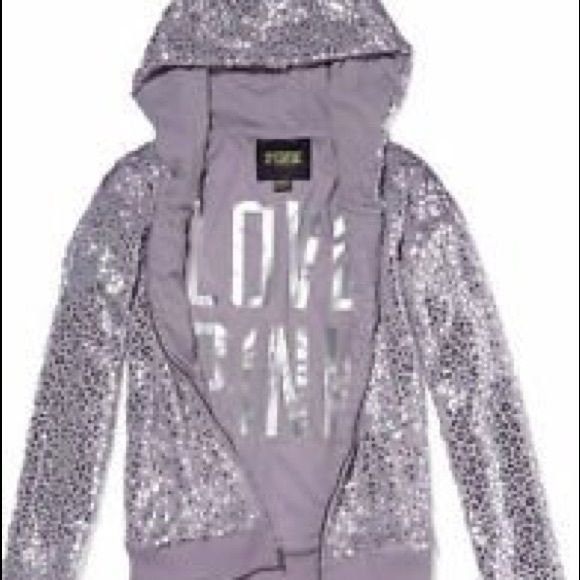 *SOLD* VS PINK BLING FUR FOOL HOODIE SILVER RARE