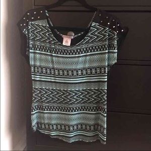 Mint & Black Charlotte Russe Top W/ Sheer Back