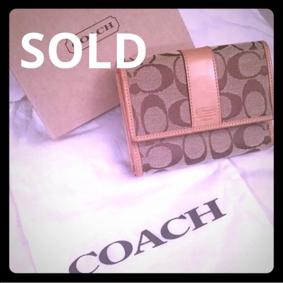 New authentic coach signature compact khaki wallet