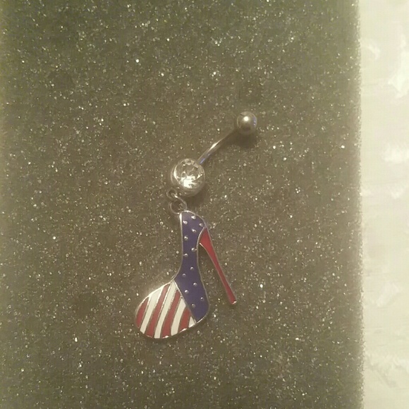 High heeled shoe American flag belly button ring