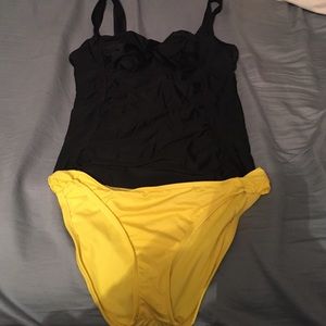 Black and yellow two piece bathing suit