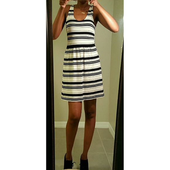 J-Crew Black and Cream Striped dress