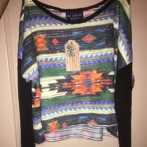 sheer long sleeve shirt Aztec Tribal design