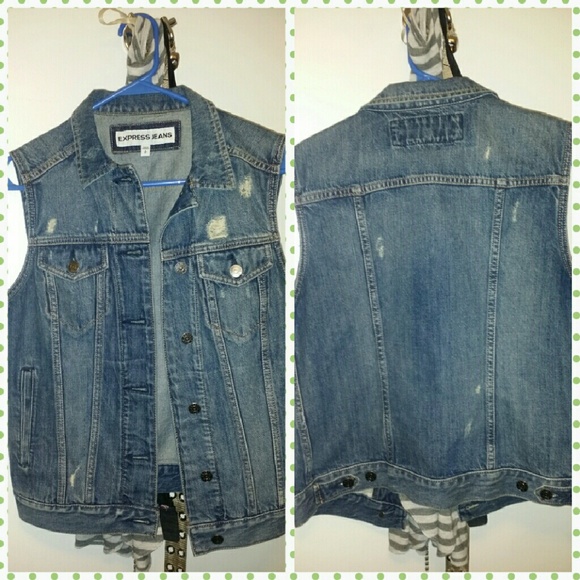 Express Womens Distressed Denim Vest
