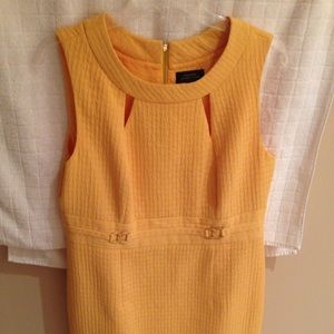 Tahari gold yellow shift dress with cutouts