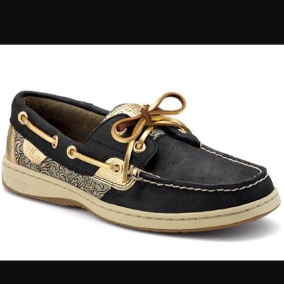 Black and gold Sperry's