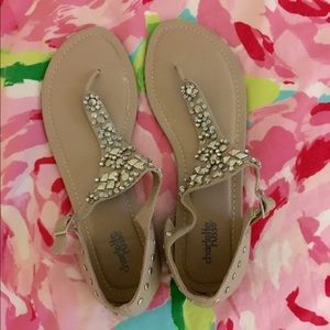 Taupe rhinestone and studded sandals