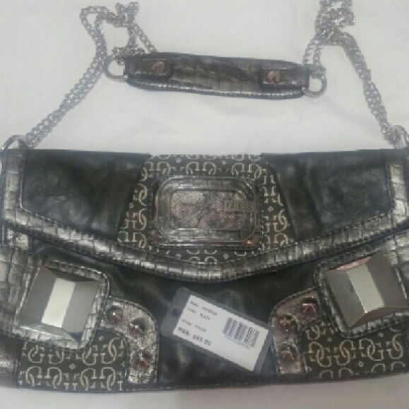 Guess clutch,  charcoal,  silver and grey