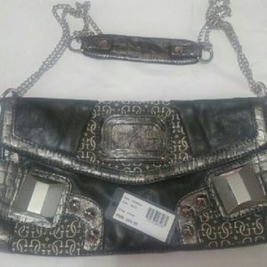 Guess clutch,  charcoal,  silver and grey