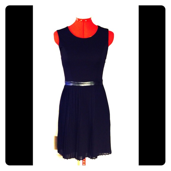 Black pleated faux leather waisted dress SZ small