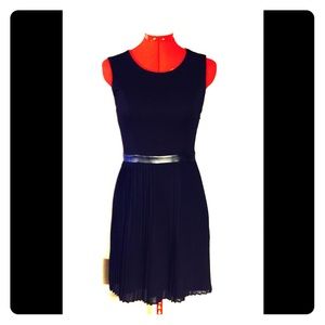 Black pleated faux leather waisted dress SZ small