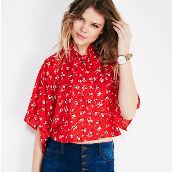 Red Floral Bow Blouse