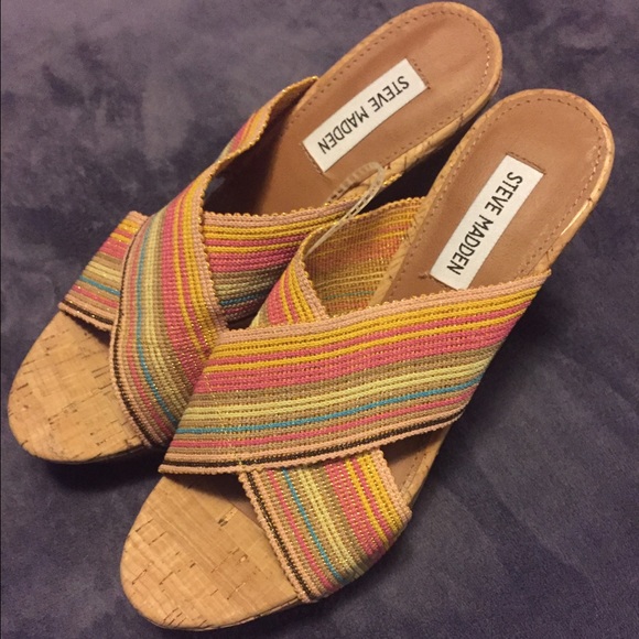 Cork summer wedges rainbow stretch
