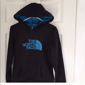 North face hoodie sweatshirt black w/ blue detail