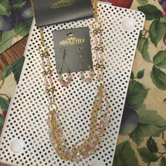 Matching blush colored crystals & gold tone chain