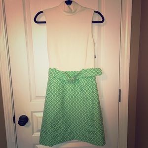 MILLY green and cream belted dress