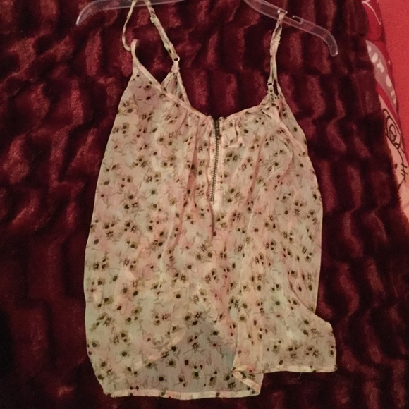Flowery front zipper shirt