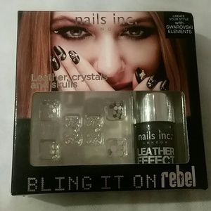 Nails Inc black nail polish. Skull and crystal gem