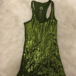 Green Sequins Tank Tops