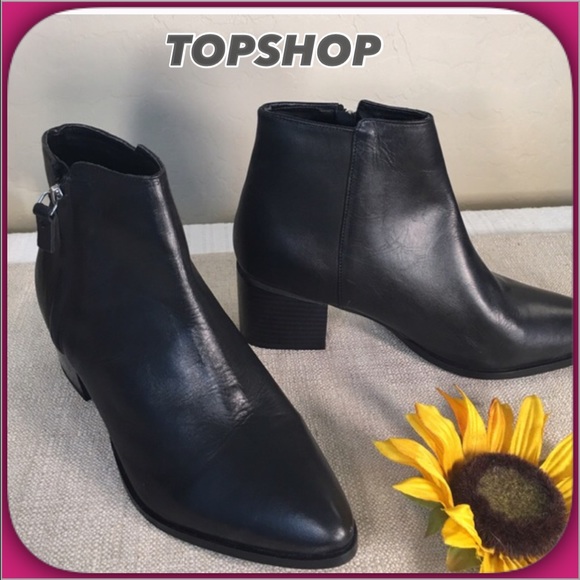 Topshop  Like New Black Leather Ankle Boots