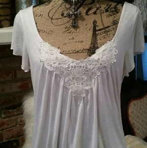 Oneworld Slub Knit Fluttered Sleeved Aplique Trim