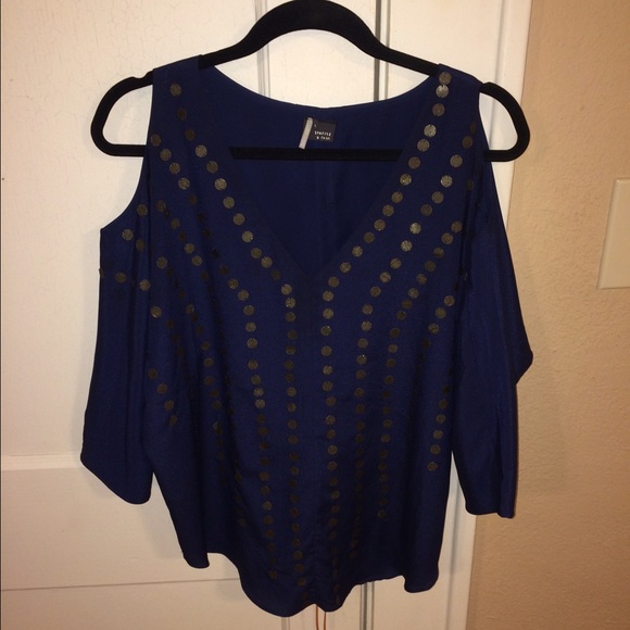 Sparkle & Fade Navy Blue Open Shoulder Top
