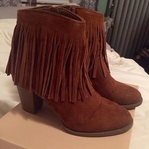 Brown suede fringe boots