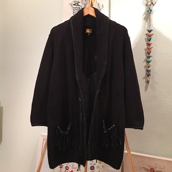 Vintage 80s bohemian black fringe sweater, Sz. M