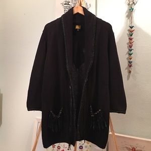 Vintage 80s bohemian black fringe sweater, Sz. M