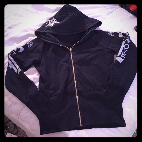 Black Zip up hoodie with rhinestones!