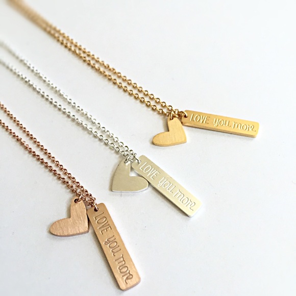 Love You More bar heart STAINLESS STEEL necklace - Picture 2 of 3