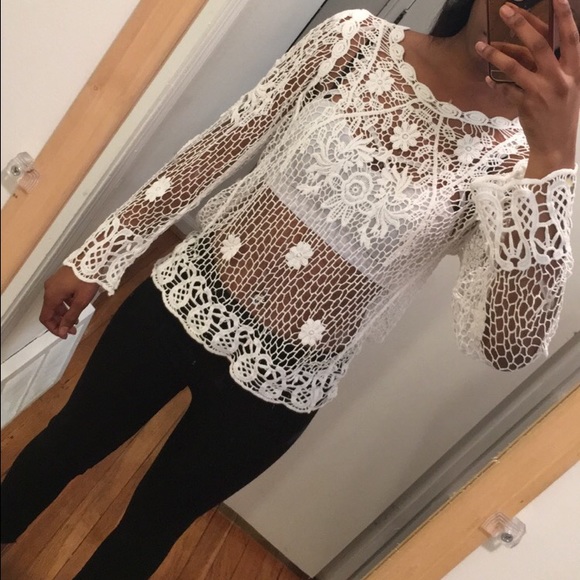 White crochet see-through shirt