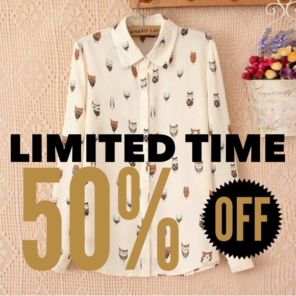 🌟Owl Print Button-Down Blouse