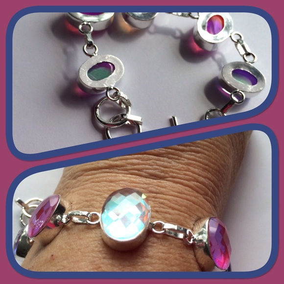 🎀STERLING SILVER STAMPED 🎀 AQUA MYSTIC BRACELET - Picture 2 of 4
