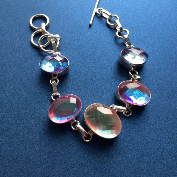 🎀STERLING SILVER STAMPED 🎀 AQUA MYSTIC BRACELET - Picture 3 of 4