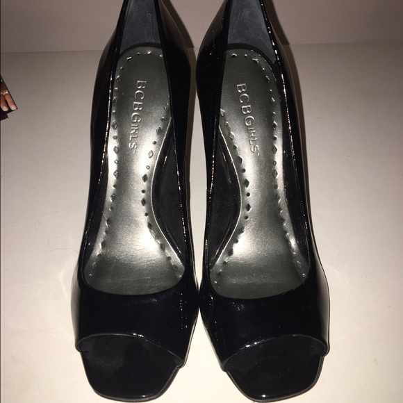 BCBGirls black patent, square toed pumps