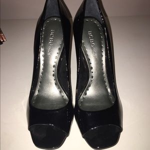 BCBGirls black patent, square toed pumps